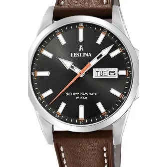 Festina, Ceas rotund cu o curea de piele, Maro