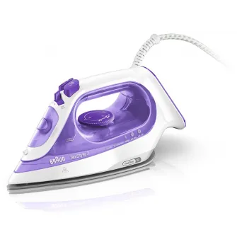 Fier de calcat Braun TexStyle 3 SI3042VI, 2350 W, abur variabil 45g/min, jet de abur 160g/min, rezervor 270 ml, tehnologie FreeGlide 3D, talpa Super Ceramic, Alb/Mov