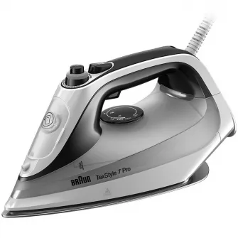 Fier de calcat Braun TexStyle 7 SI7149WB, 2900 W, abur variabil 50g/min, jet de abur 220g/min, rezervor 300 ml, tehnologie FreeGlide 3D, talpa EloxalPlus, Alb/Negru