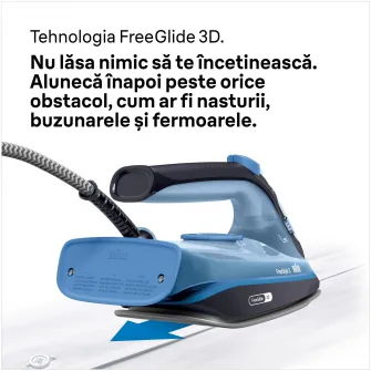 Fier de calcat FreeStyle 3 FI3194BK, 2400W, jet de abur 200g/min, abur variabil 0-45 g/min, talpa SuperCeramic, rezervor 270 ml, tehnologie FreeGlide, oprire automata, sistem antipicurare, albastru