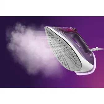 Fier de calcat Philips DST3041/30 seria 3000, 2600W, talpa ceramica, abur 40 g/min, jet de abur 200 g, capacitate rezervor 300ml, glisor anticalcar, sistem anti picurare, cutie de depozitare rezistenta la caldura, Mov