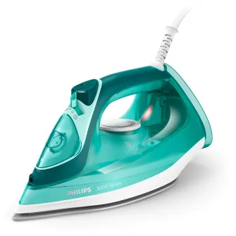 Fier de calcat Philips Seria 3000, putere 2400W, jet continuu de abur 40g/min, culoare turcoaz, rezervor de apa 300ml, talpa ceramica, oprire automata.