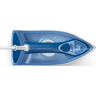 Fier de calcat Philips Seria 3000, putere 2400W, jet continuu de abur 40g/min, culoare albastru, rezervor de apa 300ml, talpa ceramica, oprire automata.