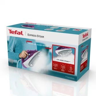 Fier de calcat Tefal Express Steam FV2836E0, 2400W, jet de abur 165 g/min, abur variabil 0-35 g/min, 270 ml, violet
