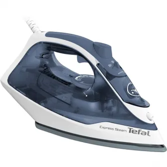 Fier de calcat Tefal Express Steam FV2837E0, 2400W, jet de abur 165 g/min, abur variabil 0-35 g/min, 270 ml, talpa Cerilium, alb/ albastru
