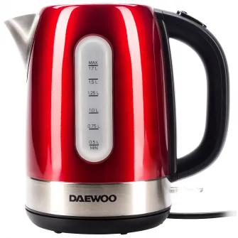 Fierbator apa Daewoo DK2400R, 2400 W, 1.7 l, indicator nivel apa, protectie supraincalzire, oprire automata, Rosu/Inox