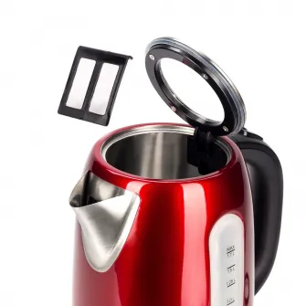 Fierbator apa Daewoo DK2400R, 2400 W, 1.7 l, indicator nivel apa, protectie supraincalzire, oprire automata, Rosu/Inox