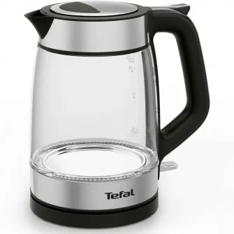 Fierbator Tefal Glass KI605830, 2200W, capacitate 1.7L, gradat, indicator luminos, depozitare cablu, baza rotativa 360°, filtru calcar detasabil, argintiu & negru