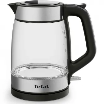 Fierbator Tefal Glass KI605830, 2200W, capacitate 1.7L, gradat, indicator luminos, depozitare cablu, baza rotativa 360°, filtru calcar detasabil, argintiu & negru
