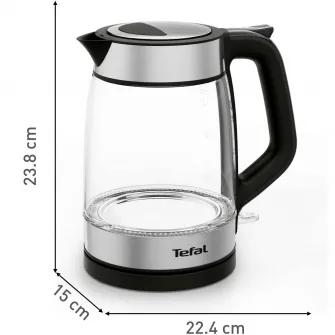 Fierbator Tefal Glass KI605830, 2200W, capacitate 1.7L, gradat, indicator luminos, depozitare cablu, baza rotativa 360°, filtru calcar detasabil, argintiu & negru