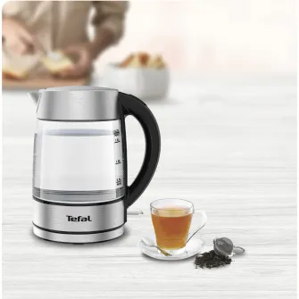 Fierbator Tefal Glass KI772D38, capacitate 1.7L, putere 2200 W, indicator luminos, argintiunegru