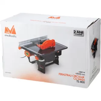 Fierestrau circular cu masa Evotools TS 800 EPTO, 800 W, 2950 RPM, 200 mm diametru disc, 45° unghi taiere