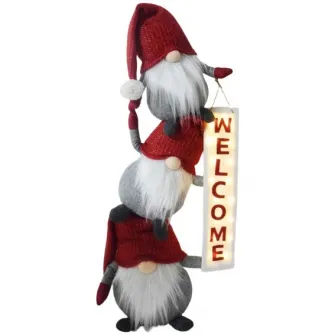 Figurina Craciun Kring, 3 spiridusi/gnomi, 105 cm, Rosu/Gri