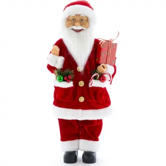 Figurina Mos Craciun Kring, 45 cm, cu cadouri si decoratiuni, Argintiu