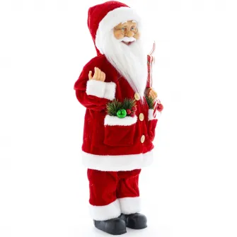 Figurina Mos Craciun Kring, 45 cm, cu cadouri si decoratiuni, Argintiu