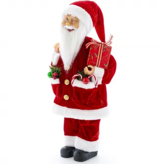 Figurina Mos Craciun Kring, 45 cm, cu cadouri si decoratiuni, Argintiu