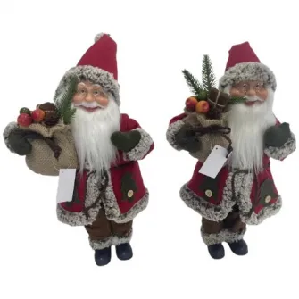 Figurina Mos Craciun Kring, 45 cm, cu sac de cadouri si felinar, Alb/Gri
