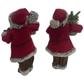 Figurina Mos Craciun Kring, 45 cm, cu sac de cadouri si felinar, Alb/Gri
