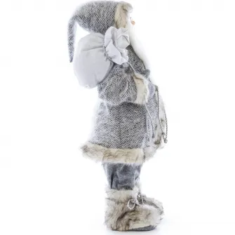 Figurina Mos Craciun Kring, 60 cm, cu sac de cadouri si felinar, Argintiu