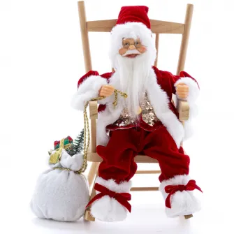 Figurina Mos Craciun Kring, asezat pe balansoar, 30 cm, Rosu