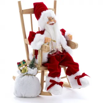Figurina Mos Craciun Kring, asezat pe balansoar, 30 cm, Rosu