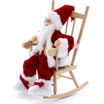 Figurina Mos Craciun Kring, asezat pe balansoar, 30 cm, Rosu