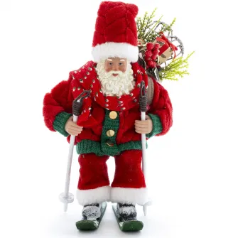 Figurina Mos Craciun Kring, pe schiuri, 27 cm, Rosu