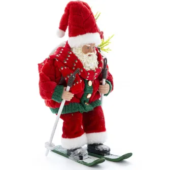 Figurina Mos Craciun Kring, pe schiuri, 27 cm, Rosu