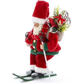 Figurina Mos Craciun Kring, pe schiuri, 27 cm, Rosu