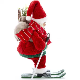Figurina Mos Craciun Kring, pe schiuri, 27 cm, Rosu