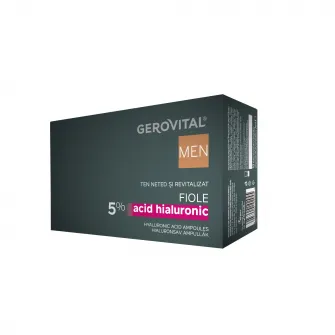 Fiole cu acid hialuronic Gerovital Men, concentratie 5%, 10 buc x 2 ml