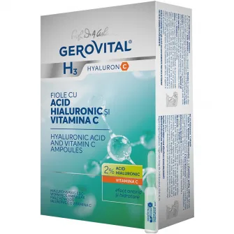 Fiole cu acid hialuronic si vitamina C Gerovital H3 Hyaluron C, concentratie 2%, 10 buc x 2 ml