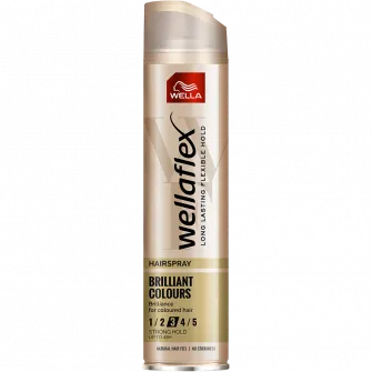 Fixativ pentru par Wellaflex Brilliant Colors cu fixare puternica, Fixare: 3/5, 250 ml