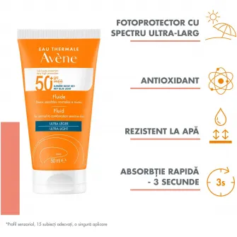Fluid cu protectie solara Avene SPF 50+ TRIASORB, pentru piele normala si mixta, 50 ml