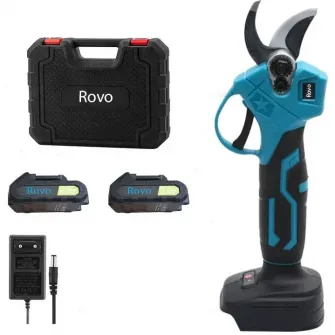 Foarfeca electrica pe acumulator pentru gradina Rovo RV-FE, 21 V, putere maxim 800 W, motor brushless, valiza de transport, taiere maxim 25 mm, contine: 2 acumulatori 2.0 Ah + incarcator + valiza transport