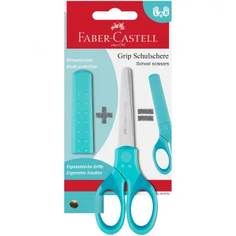 Foarfeca scolara Faber-Castell cu protectie grip, turcoaz