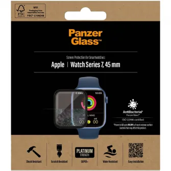 Folie de sticla PanzerGlass pentru Apple Watch Series 7, 45mm, Transparenta / Rama Neagra