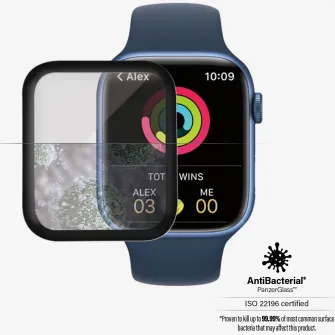 Folie de sticla PanzerGlass pentru Apple Watch Series 7, 45mm, Transparenta / Rama Neagra
