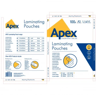 Folie laminare, A3, 80 microni, 100 bucati/set, APEX