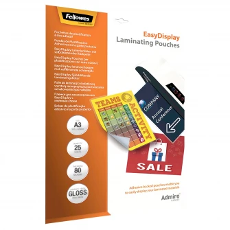 Folie laminare cu spate autocolant, A3, 80 microni, 25 bucati/set, Fellowes