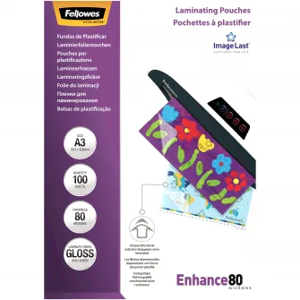 Folie laminare Fellowes A3, 80 microni, 100 buc/top
