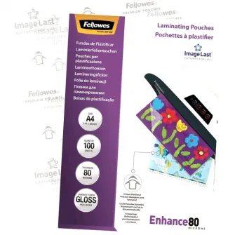 Folie laminare Fellowes A4, 80 microni, 100 buc/top