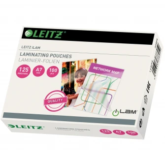 Folie laminare Leitz, la cald, 80x111 mm, pentru carti de joc si fotografii tip A7, 125 mic, 100 buc/set