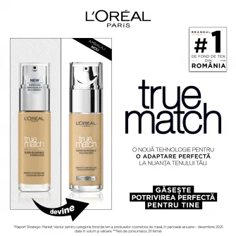 Fond de ten infuzat cu acid hialuronic LOreal Paris True Match 3D3W Golden Beige, 30 ml