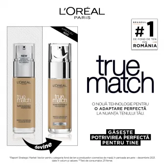 Fond de ten infuzat cu acid hialuronic LOreal Paris True Match 7D7W Golden Amber, 30 ml