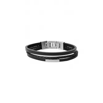 Fossil, Bratara de piele, Negru/Argintiu