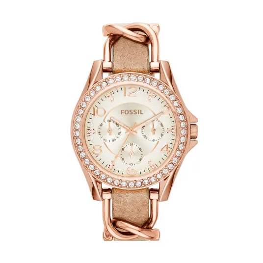 Fossil, Ceas decorat cu cristale Riley, Auriu rose