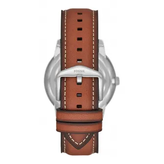 Fossil, Ceas quartz cu o curea din piele, Argintiu, Maro coniac