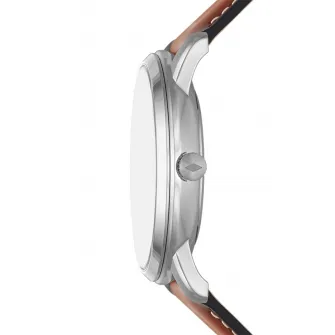 Fossil, Ceas quartz cu o curea din piele, Argintiu, Maro coniac