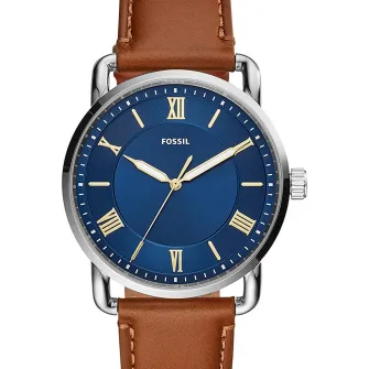 Fossil, Круглые часы с кожаным ремешком, Коричневый